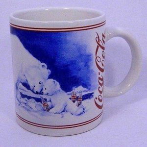 Vintage 1996 Coca Cola Polar Bear Push Ceramic Mug 12 oz